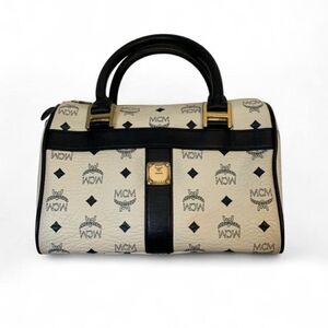 MCM Cream and Navy Satchel